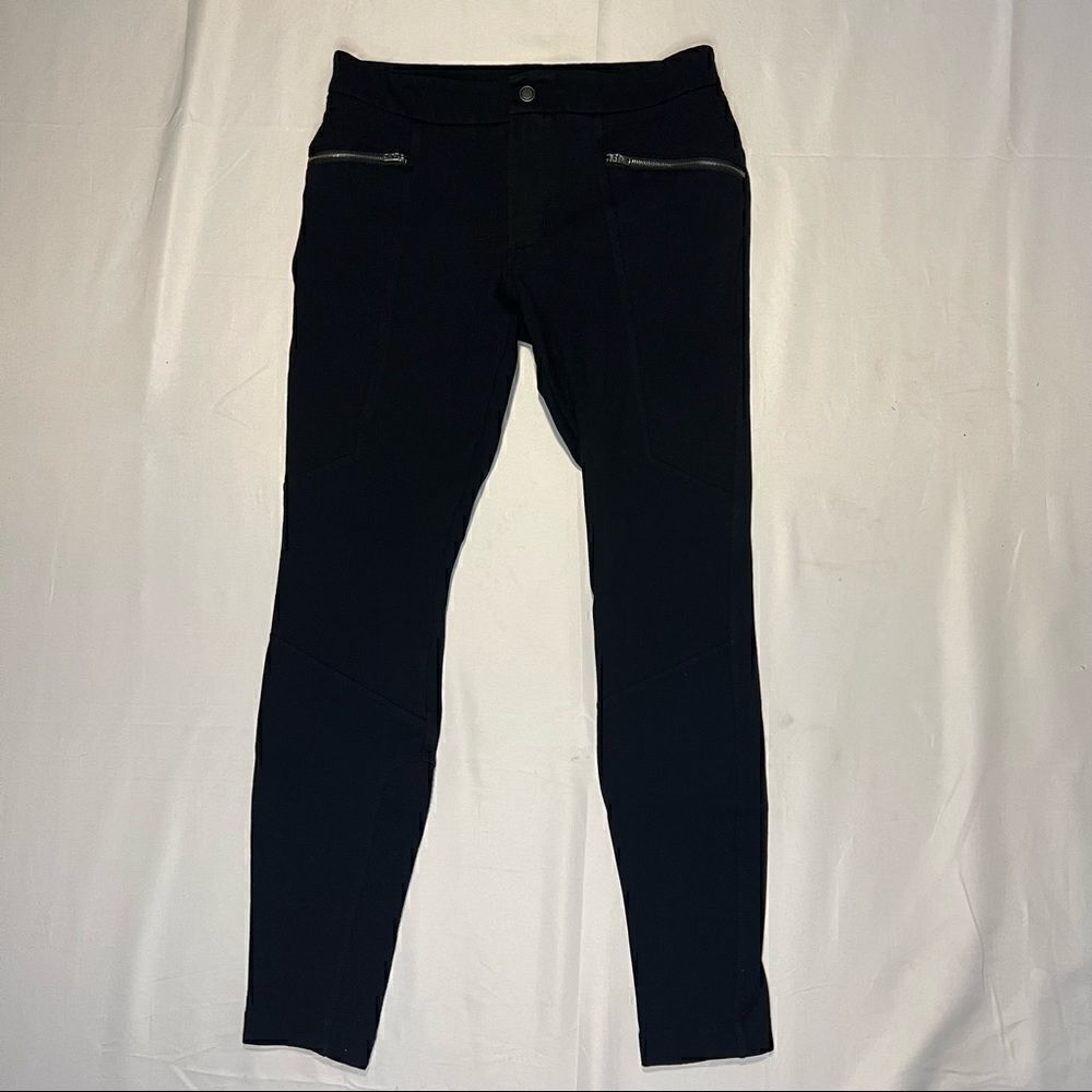 Athleta Ponte Moto 2 Black Mid Rise Leggings‎ Womens 2